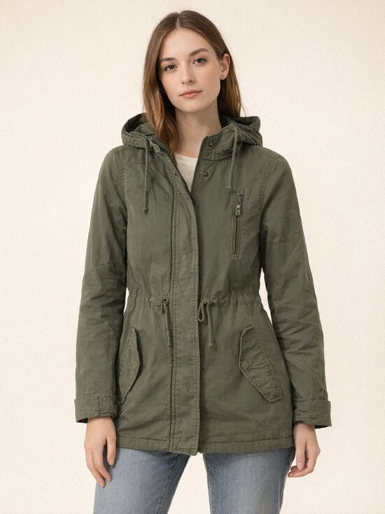Ambiance Jackets & Blazers - Ambiance Hooded Utility Jacket, Size Small Olive Green Drawstring Waist